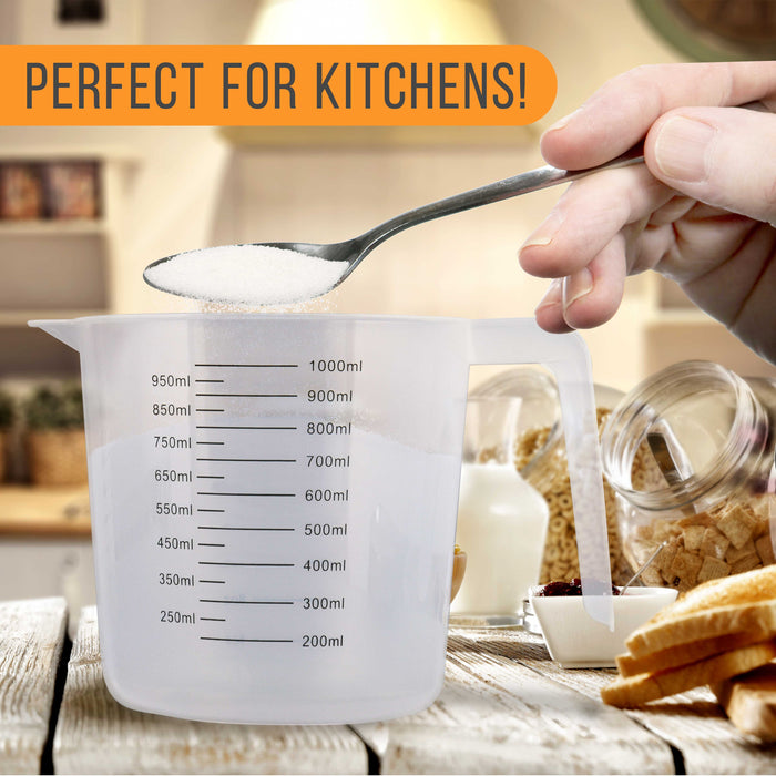 U.S. Kitchen Supply® - 32 oz (1000 ml) Plastic Graduated Measuring Cups with Pitcher Handles (Pack of 6), 4 Cup Capacity, Ounce Markings, Measure Mix