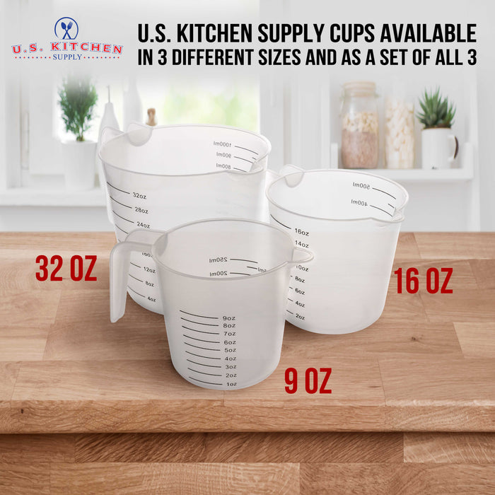 U.S. Kitchen Supply® - Set of 3 Plastic Graduated Measuring Cups with Pitcher Handles - 1, 2 and 4 Cup Capacity, Ounce ML Markings - Measure, Mix, Pour