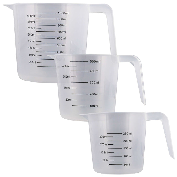 U.S. Kitchen Supply® - Set of 3 Plastic Graduated Measuring Cups with Pitcher Handles - 1, 2 and 4 Cup Capacity, Ounce ML Markings - Measure, Mix, Pour