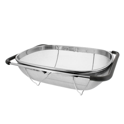 U.S. Kitchen Supply® Premium Quality Over The Sink Stainless Steel Oval Colander with Fine Mesh 6 Quart Strainer Basket & Expandable Rubber Grip Handles