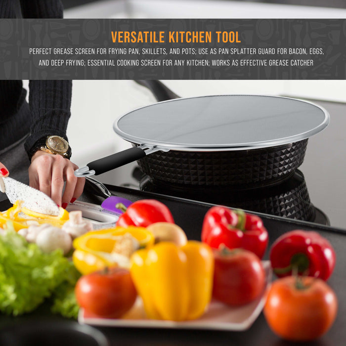 3-Piece Stainless Steel Splatter Guard Set (13", 11.5", 9.5") Fine Mesh Cover, Grease & Oil, Splatter Screen for Frying Pan, Cooking Pots, with Resting Feet & Comfort Grip Handles