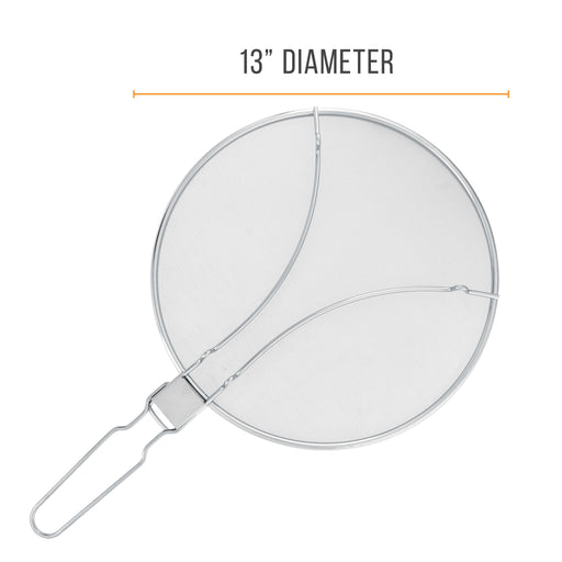 U.S. Kitchen Supply® 13" Stainless Steel Fine Mesh Splatter Screen with Folding Handle and Resting Feet