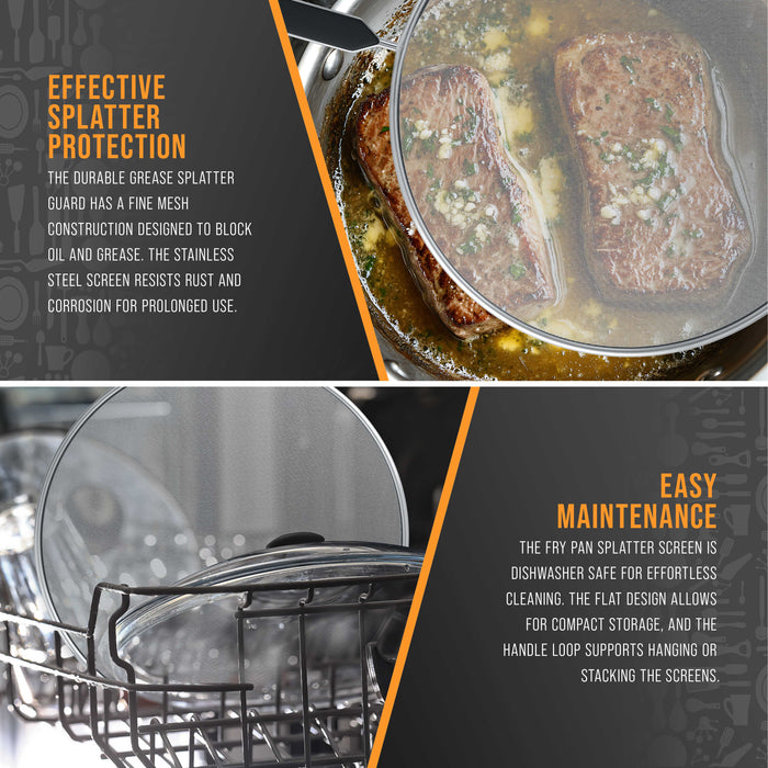 U.S. Kitchen Supply 4-Piece Stainless Steel Splatter Guard Set (13", 11.5", 10",8”) Fine Mesh Cover, Grease & Oil, Splatter Screen for Frying Pan, Cooking Pots, with Comfort Grip Handles
