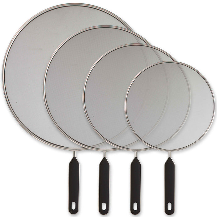 U.S. Kitchen Supply® Set of 4 Classic Splatter Screens, 13", 11.5", 10", and 8" - Stainless Steel Fine Mesh, Comfort Grip Handles, For Pots Frying Pans