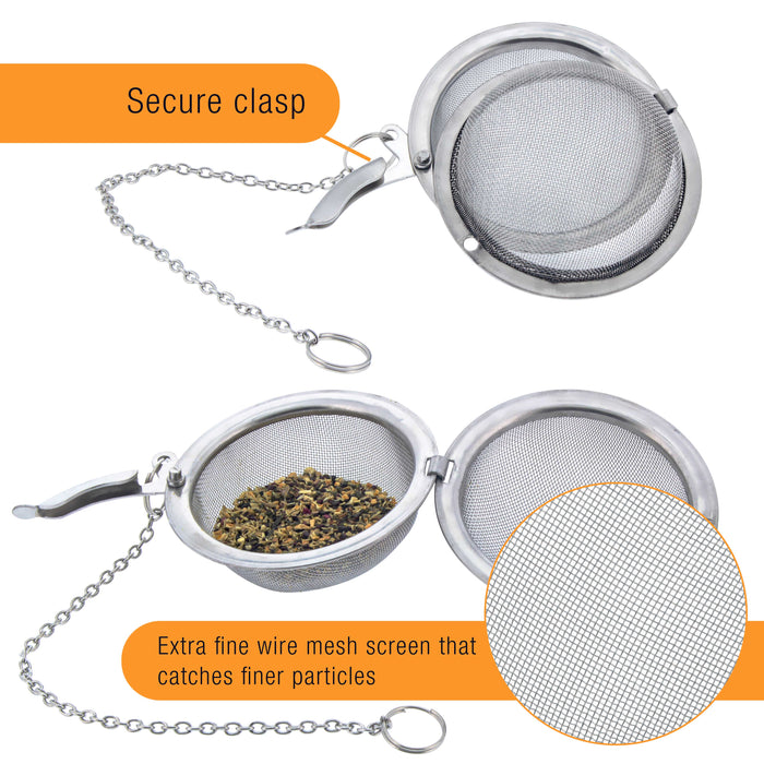 U.S. Kitchen Supply® 2 Premium Stainless Steel Tea Ball Strainer Infusers - 2.1" Size with Extra Fine Mesh