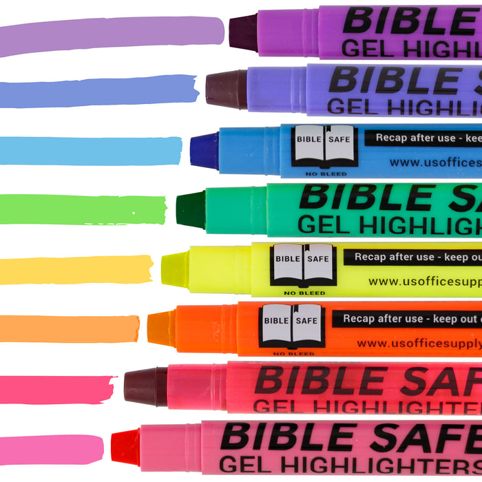 Bible Safe Gel Highlighters, Pack of 16 - 2 Sets of 8 Bright Neon Fluorescent Highlight Colors Yellow, Orange, Pink, Blue - Won't Bleed, Fade or Smear