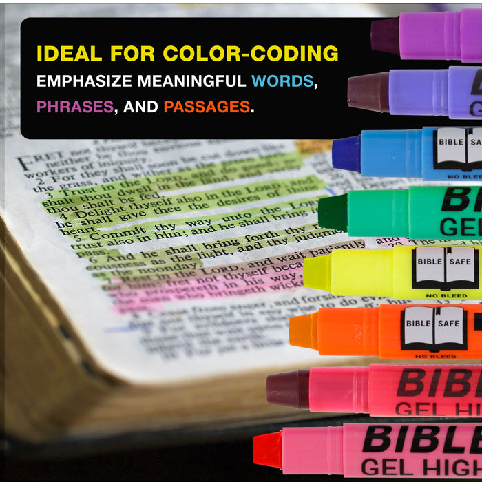 Bible Safe Gel Highlighters, Pack of 16 - 2 Sets of 8 Bright Neon Fluorescent Highlight Colors Yellow, Orange, Pink, Blue - Won't Bleed, Fade or Smear