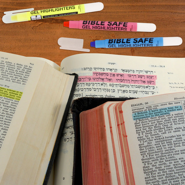 Bible Safe Gel Highlighters, Pack of 16 - 2 Sets of 8 Bright Neon Fluorescent Highlight Colors Yellow, Orange, Pink, Blue - Won't Bleed, Fade or Smear
