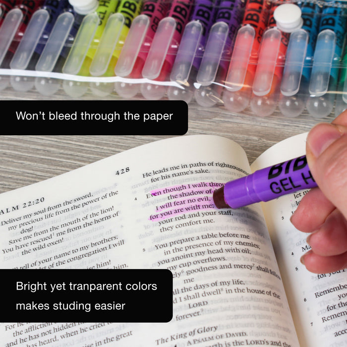 Bible Safe Gel Highlighters, Pack of 16 - 2 Sets of 8 Bright Neon Fluorescent Highlight Colors Yellow, Orange, Pink, Blue - Won't Bleed, Fade or Smear