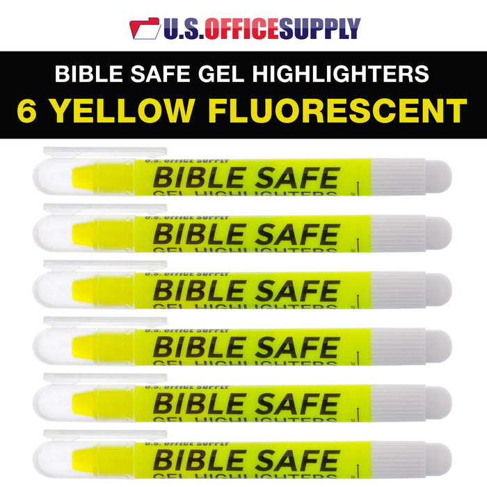 U.S. Office Supply 6 Pack of Yellow Bible Safe Gel Highlighters - Bright Neon Fluorescent Yellow Color Markers - Won't Bleed, Fade or Smear - Twist-Up
