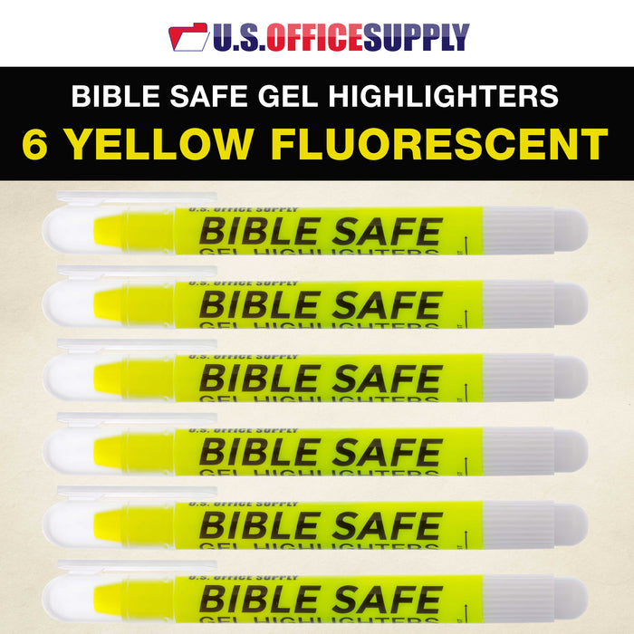 U.S. Office Supply 6 Pack of Yellow Bible Safe Gel Highlighters - Bright Neon Fluorescent Yellow Color Markers - Won't Bleed, Fade or Smear - Twist-Up