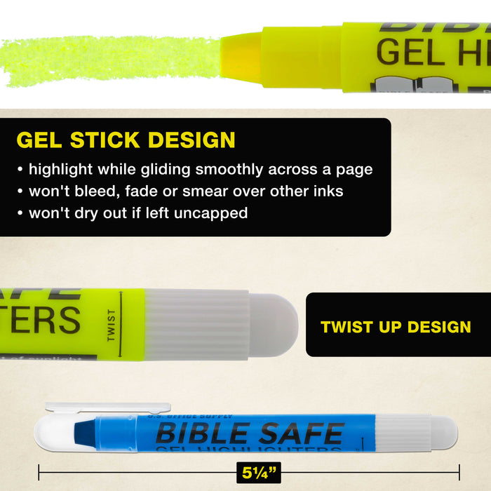U.S. Office Supply Bible Safe Highlighter Set of 6 Bright Flouresent Colors, Dry Bible Highlighters No Bleed, Fade or Smear, Safe Gel Markers, Accessories, Study Guide