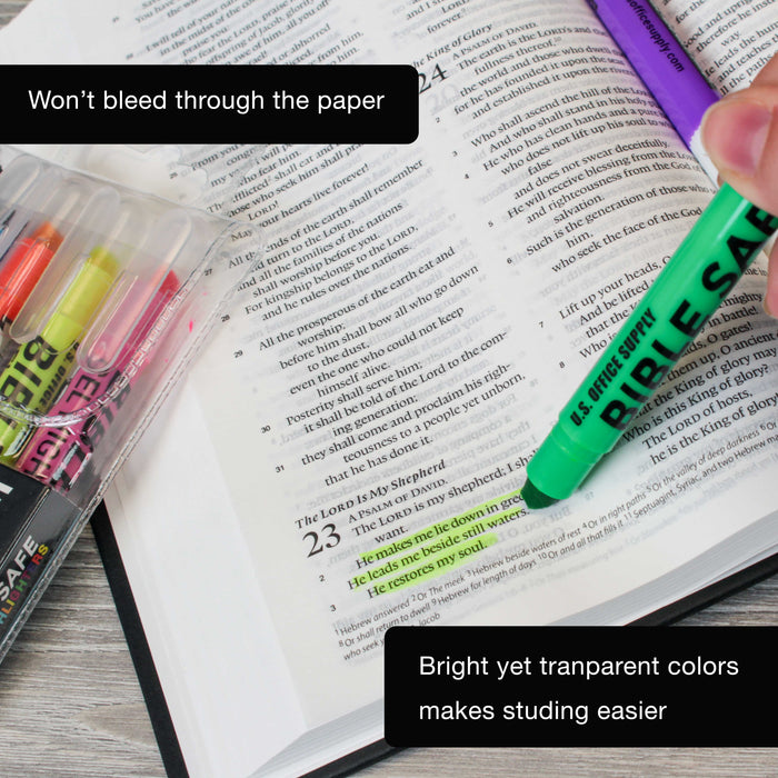 U.S. Office Supply Bible Safe Highlighter Set of 6 Bright Flouresent Colors, Dry Bible Highlighters No Bleed, Fade or Smear, Safe Gel Markers, Accessories, Study Guide