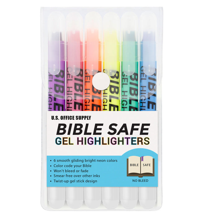 U.S. Office Supply Bible Safe Highlighter Set of 6 Bright Flouresent Colors, Dry Bible Highlighters No Bleed, Fade or Smear, Safe Gel Markers, Accessories, Study Guide