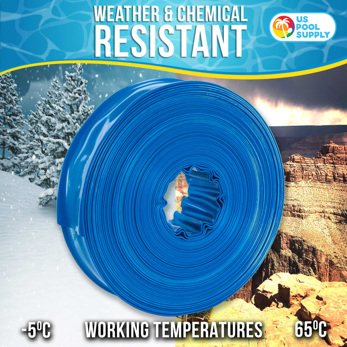 1-1/2" x 100' Heavy Duty Blue Swimming Pool Backwash Hose with Hose Clamp