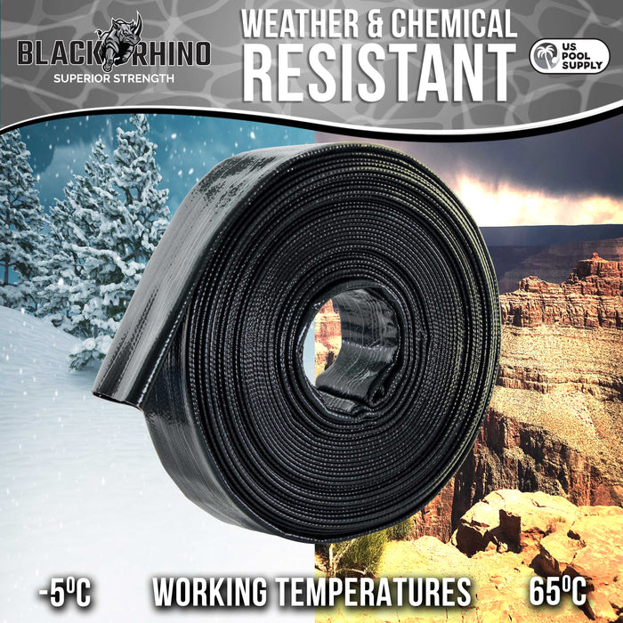 U.S. Pool Supply® Black Rhino 1-1/2" x 50' Pool Backwash Hose with Hose Clamp - Extra Heavy Duty Superior Strength, Thick 1.2mm (47mils) - Weather Burst Resistant