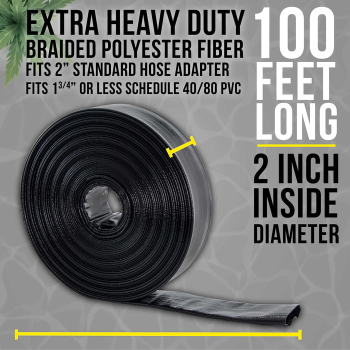 U.S. Pool Supply® Black Rhino 2" x 100' Pool Backwash Hose with Hose Clamp - Extra Heavy Duty Superior Strength, Thick 1.2mm (47 mils) - Weather Burst Resistant