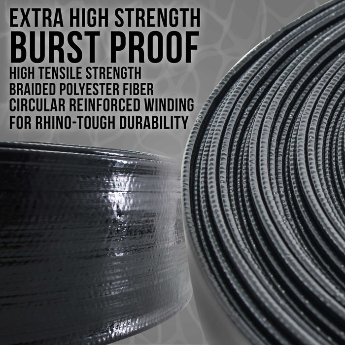 U.S. Pool Supply® Black Rhino 2" x 100' Pool Backwash Hose with Hose Clamp - Extra Heavy Duty Superior Strength, Thick 1.2mm (47 mils) - Weather Burst Resistant
