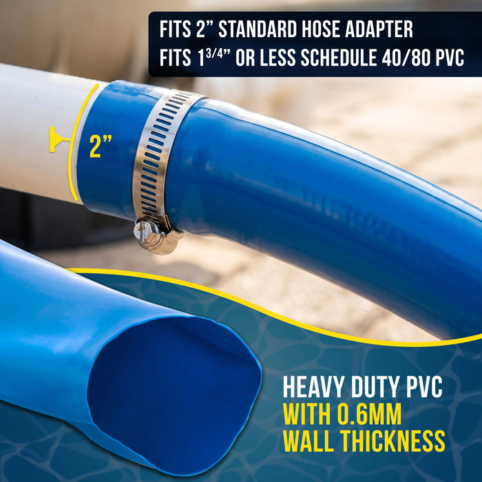 2" x 50' Heavy Duty Blue Swimming Pool Backwash Hose with Hose Clamp