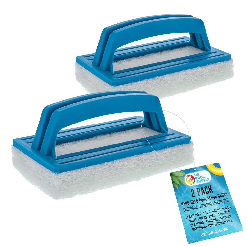 U.S. Pool Supply Hand-Held Pool Scrub Brush, 2 Pack - Scrubbing Pad - Clean Pool Tile, Walls, Vinyl Liners, Spas - Surface Cleaning, Kitchen, Bathroom