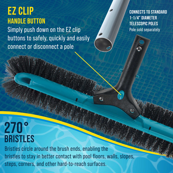 U.S. Pool Supply Professional 18" Heavy-Duty Floor & Wall Pool Brush with 270 Degrees of Durable Nylon Bristles - Reinforced Handle, Scrub Corners