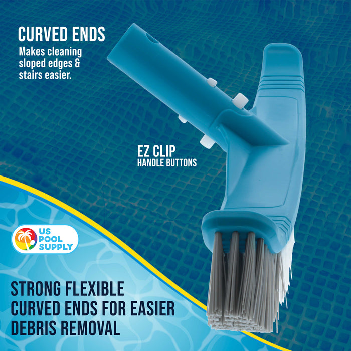 U.S. Pool Supply Professional 19" Floor & Wall Pool Brush with Flexible Curved Ends - Flexes on Walls, Floors & Steps to Sweep Off Debris Easier