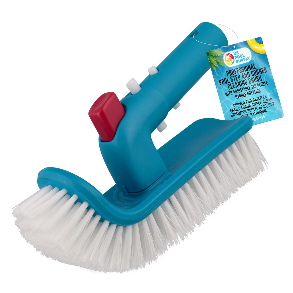 U.S. Pool Supply® Professional Pool Step and Corner Cleaning Brush with Adjustable 180 Degree Handle Rotation, Scrub Clean Swimming Pools Spas Hot Tubs