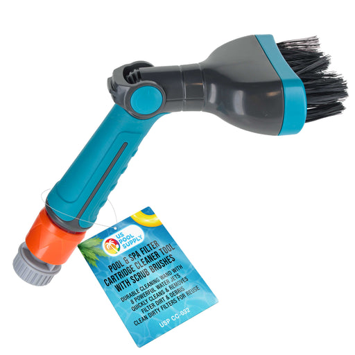 U.S. Pool Supply Pool & Spa Filter Cartridge Cleaner Tool with Scrub Brushes - Durable Cleaning Wand with 8 Powerful Water Jets - Quickly Cleans & Removes Filter Dirt & Debris