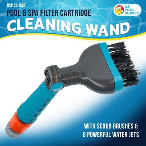 U.S. Pool Supply Pool & Spa Filter Cartridge Cleaner Tool with Scrub Brushes - Durable Cleaning Wand with 8 Powerful Water Jets - Quickly Cleans & Removes Filter Dirt & Debris