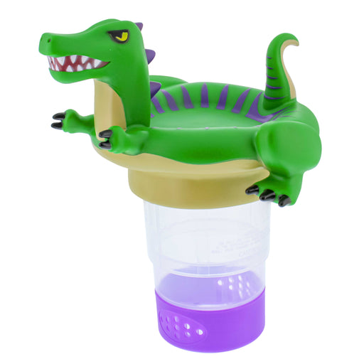 U.S. Pool Supply Dinosaur Floating Pool Chlorine Dispenser, Collapsible Base, Holds 3" Tablets, 10" Fun Cute Green T-Rex Dino Pet Animal Float Floater