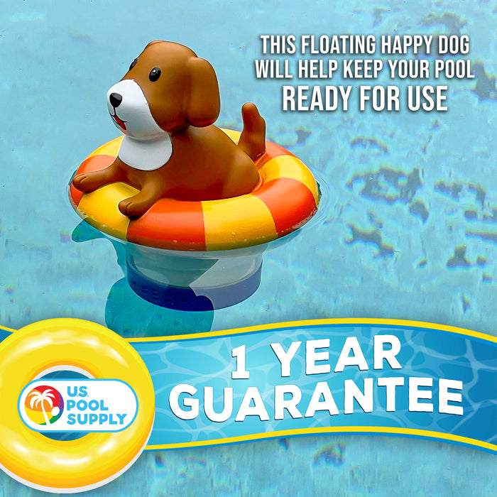 Puppy Dog Floating Pool Chlorine Dispenser, Collapsible Base, Holds 3" Tablets - 7" Fun Cute Pet Life Preserver Animal Float Floater