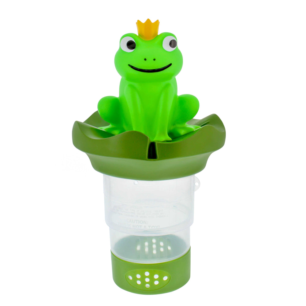 U.S. Pool Supply Frog Prince Floating Pool Chlorine Dispenser, Collapsible Base, Holds 3" Tablets - 7" Fun Cute Happy Pet Froggy Animal Float Floater