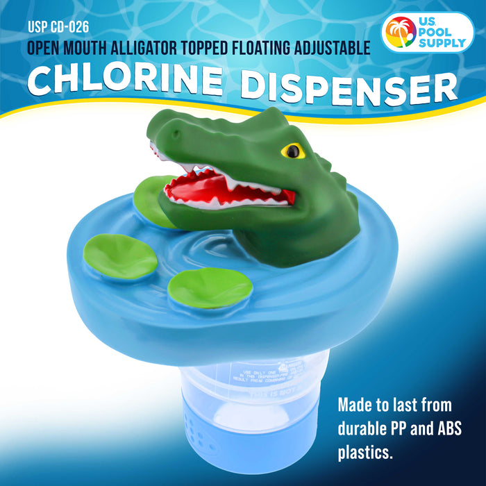 U.S. Pool Supply Open Mouth Alligator Floating Pool Chlorine Dispenser, Collapsible Base, Holds 3" Tablets - 6" Fun Scary Teeth Crocodile Animal Float