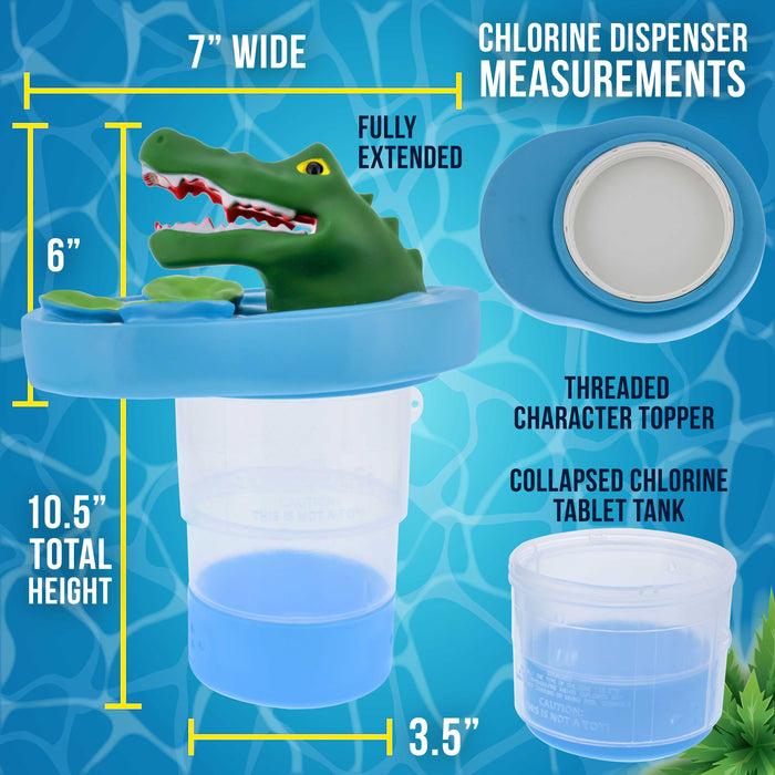 U.S. Pool Supply Open Mouth Alligator Floating Pool Chlorine Dispenser, Collapsible Base, Holds 3" Tablets - 6" Fun Scary Teeth Crocodile Animal Float