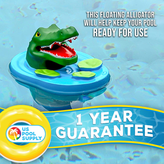 U.S. Pool Supply Open Mouth Alligator Floating Pool Chlorine Dispenser, Collapsible Base, Holds 3" Tablets - 6" Fun Scary Teeth Crocodile Animal Float