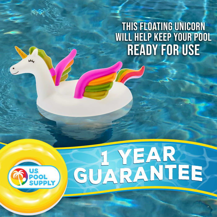 U.S. Pool Supply Unicorn Floating Pool Chlorine Dispenser, Collapsible Base, Holds 3" Tablets - Fun Cute 10" Pink Green Yellow, White Pet Animal Float