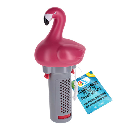 U.S. Pool Supply Flamingo Floating Spa, Hot Tub & Small Pool Chlorine and Bromine Dispenser - Holds 1" Tablets, 6 Flow Level Control Settings, Pink