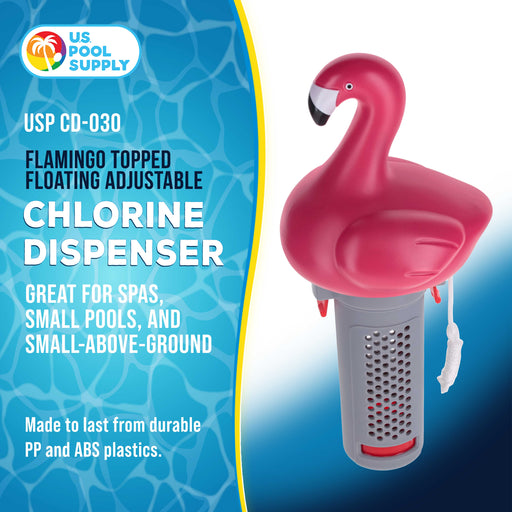 U.S. Pool Supply Flamingo Floating Spa, Hot Tub & Small Pool Chlorine and Bromine Dispenser - Holds 1" Tablets, 6 Flow Level Control Settings, Pink