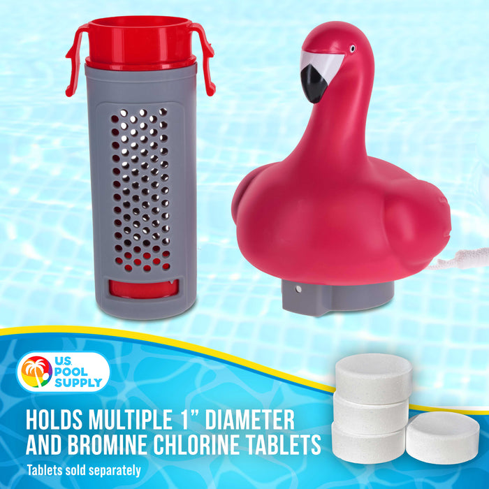 U.S. Pool Supply Flamingo Floating Spa, Hot Tub & Small Pool Chlorine and Bromine Dispenser - Holds 1" Tablets, 6 Flow Level Control Settings, Pink