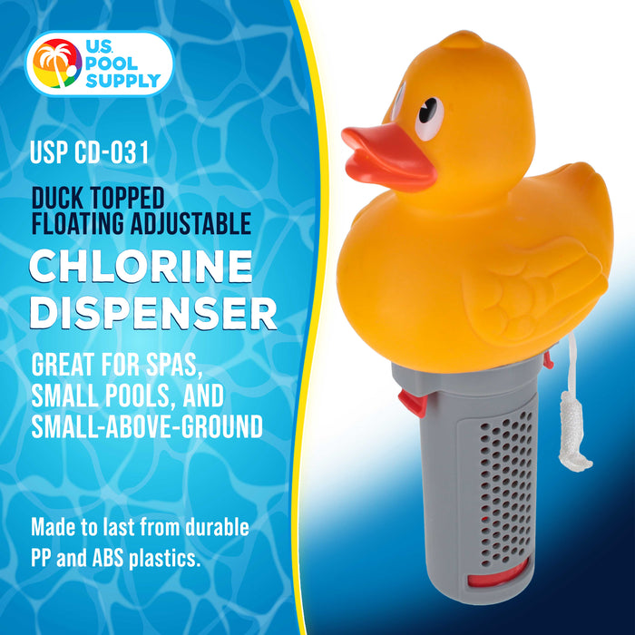 U.S. Pool Supply Duck Floating Spa, Hot Tub & Small Pool Chlorine and Bromine Dispenser - Holds 1" Tablets, 6 Flow Level Control Settings