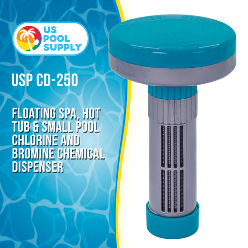 U.S. Pool Supply® Floating Spa, Hot Tub & Small Pool Chlorine and Bromine Chemical Dispenser - Holds 1" Tablets, 13 Flow Level Control Settings