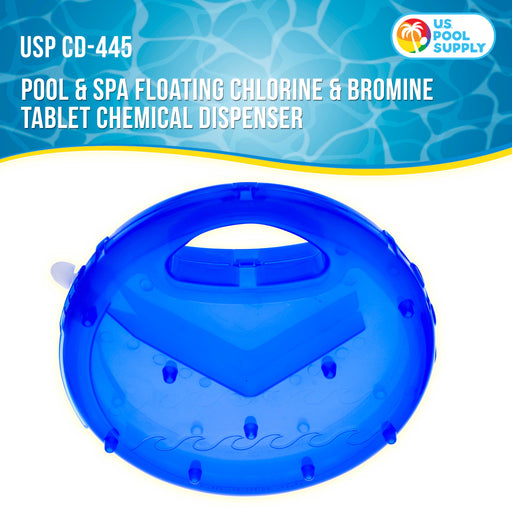 U.S. Pool Supply® Pool & Spa Floating Chlorine & Bromine 3" Tablet View Circle Chemical Dispenser 10" Diameter - Floats Upright when Full and Flat when Needs Refill