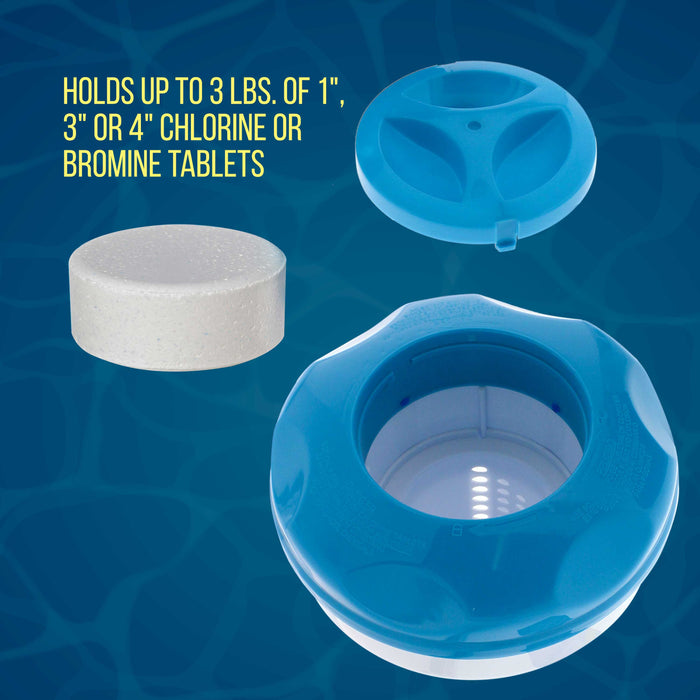 U.S. Pool Supply® Pool Floating Collapsible Chlorine 3" or 4" Tablet Chemical Dispenser, 8" Diameter, Collapsible