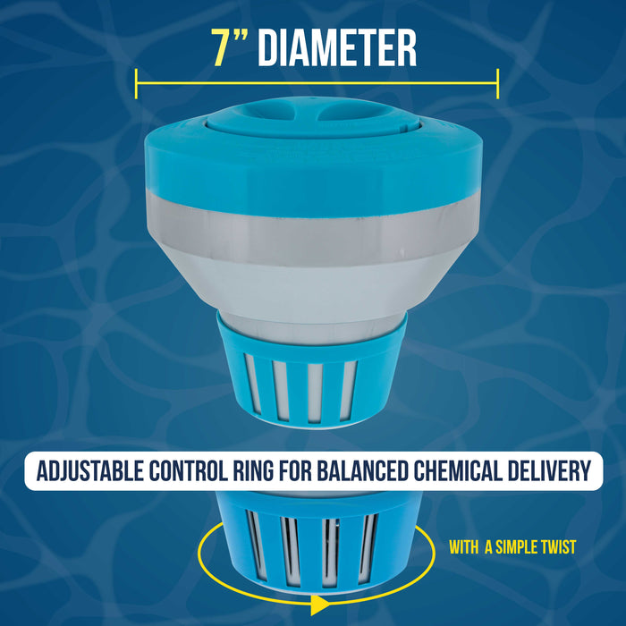 U.S. Pool Supply Deluxe Pool Chlorine Floater Dispenser - 3" Tablets, 7" Diameter - Inground & Above Ground Swimming Pools, Large Floating Chlorinator