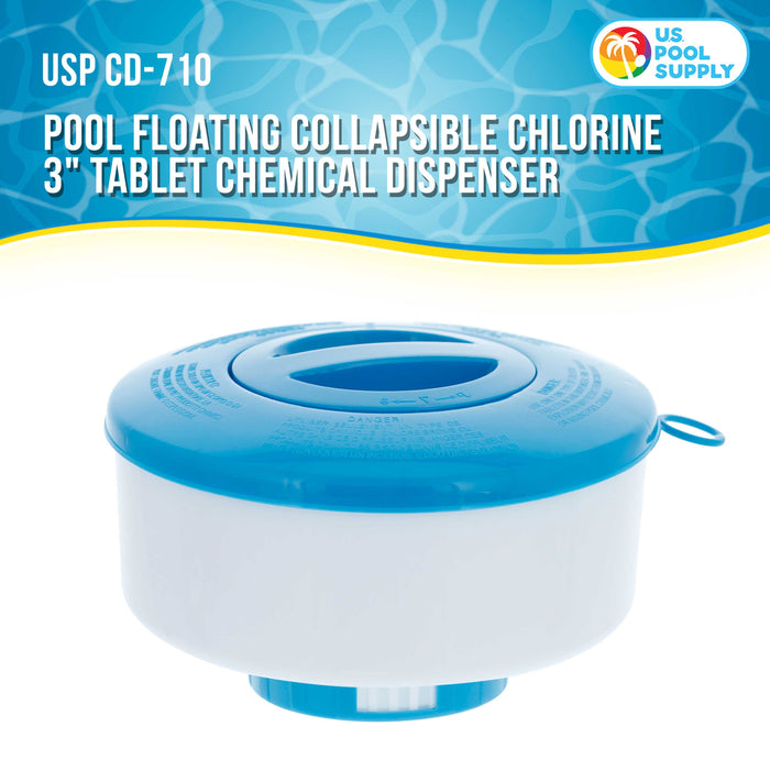 U.S. Pool Supply® Pool Floating Collapsible Chlorine 3" Tablet Chemical Dispenser, 7" Diameter, Collapsible Tank