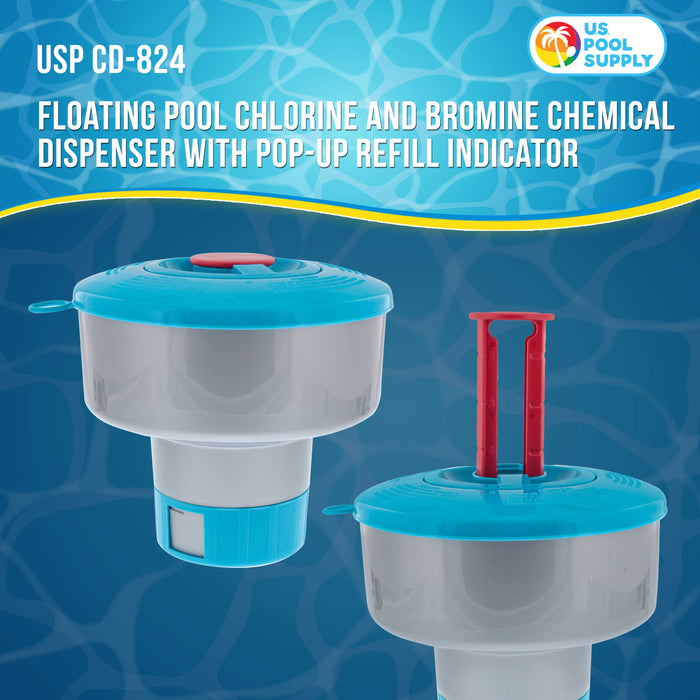 U.S. Pool Supply Pool Chlorine Floater Dispenser with Pop-Up Refill Indicator, Hold 3" Tablets