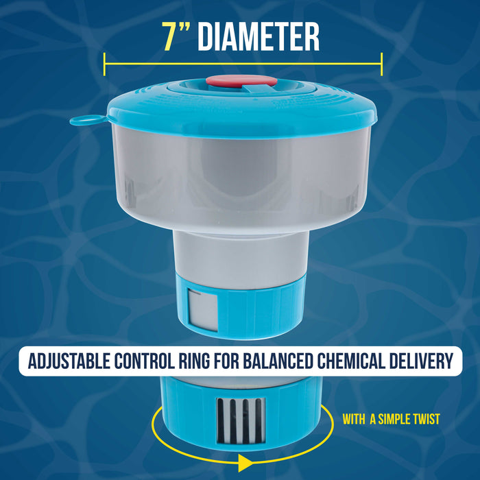 Pool Chlorine Floater Dispenser with Pop-Up Refill Indicator, Hold 3" Tablets