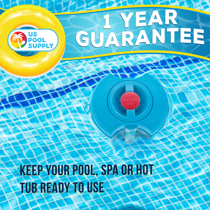 U.S. Pool Supply Deluxe Pool Chlorine Floater Dispenser with Dual 100° F Thermometers, Pop-Up Refill Indicator - Holds 3", 4" Tablets, 8" Diameter