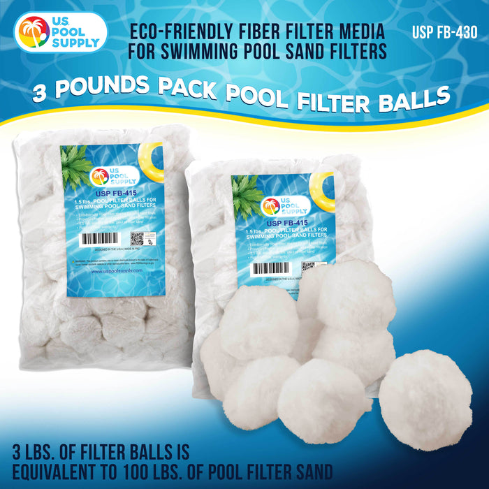 U.S. Pool Supply 3.0 lbs Pool Filter Balls - Fiber Filter Media for Swimming Pool Sand Filters (Equals 100 lbs Pool Filter Sand) - Higher Filtration