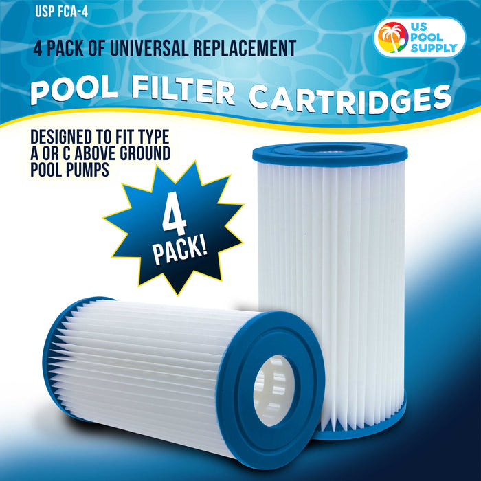 U.S. Pool Supply® 4 Pack of Universal Replacement Filter Cartridges, Type A or C, Compatible with Above Ground Swimming Pool Pumps Using A or C Filters